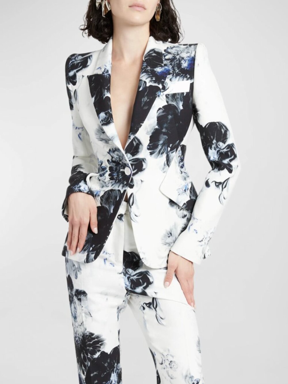 $2500 Alexander McQueen White Blue X-Ray Peak Floral Blazer Jacket size IT 44/8